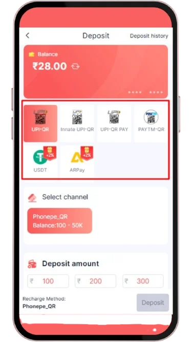 Choose deposit payment method